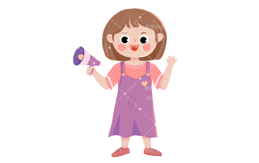 手绘小女孩喇叭播报动作贴纸