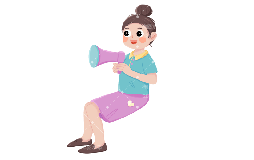 手绘小女孩喇叭播报动作贴纸