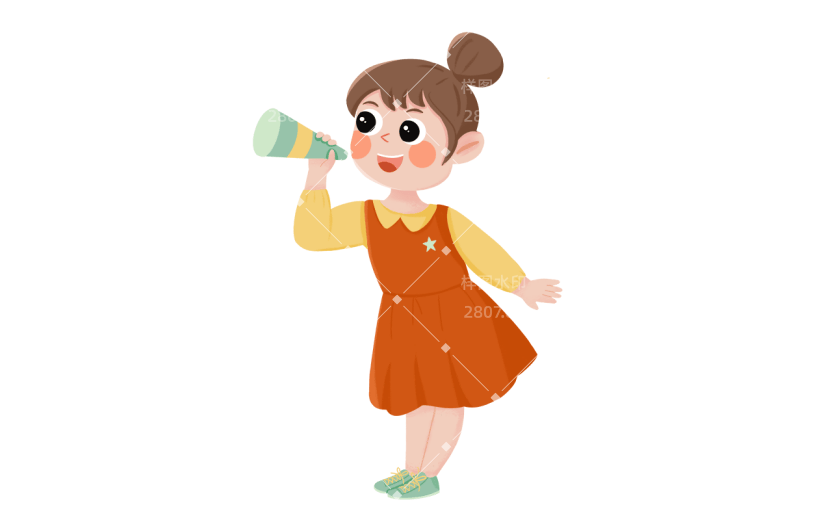 手绘小女孩喇叭播报动作贴纸