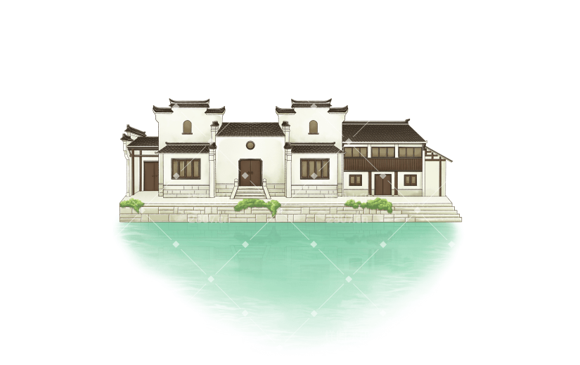 手绘江南建筑元素常规贴纸2