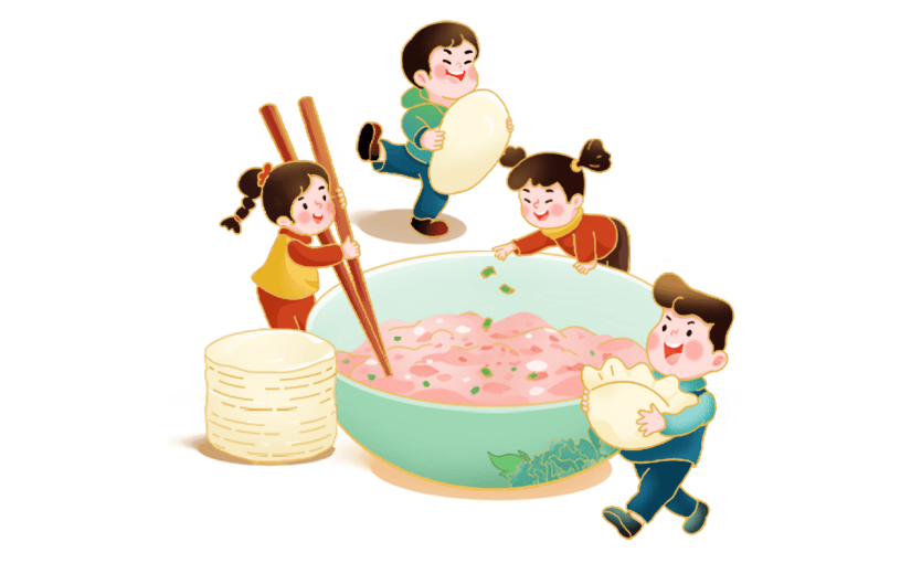 卡通感冬至包饺子元素贴纸