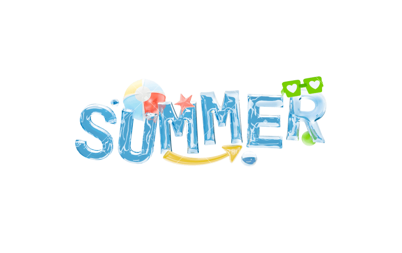 夏天夏季通用3D蓝色透明冰块SUMMER主题文字标题艺术字元素素材