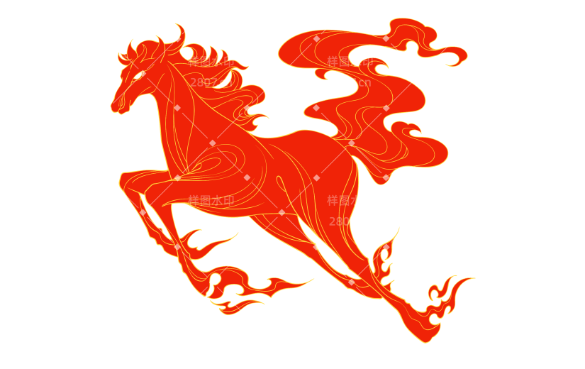 马年中式感工笔插画奔跑马元素