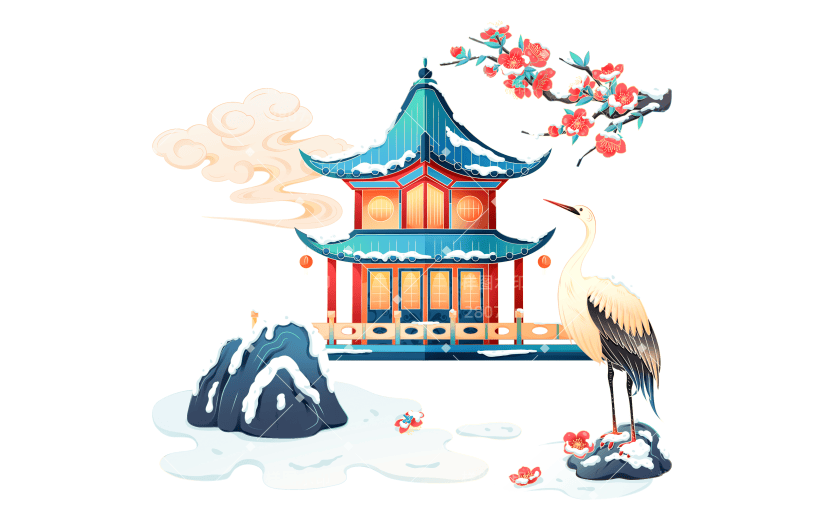 传统节气小雪大雪冬天冬季中国风国潮建筑场景元素
