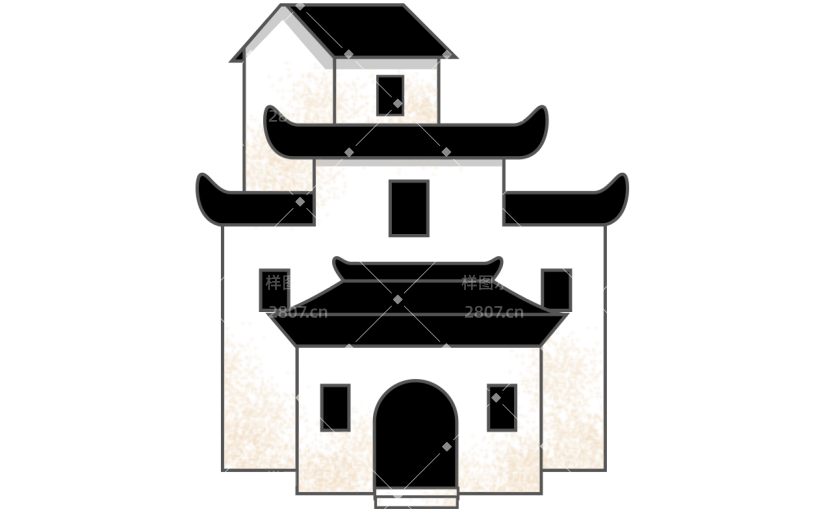 手绘徽派建筑常规贴纸10