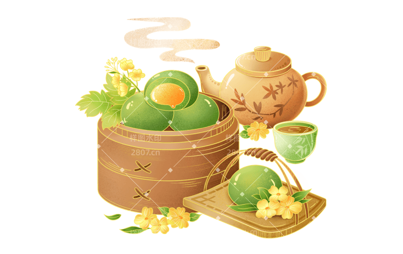清明节清明中国风插画青团美食组合元素素材