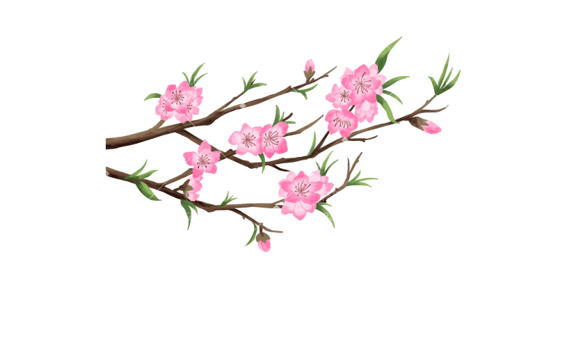 手绘粉色桃花花卉植物元素