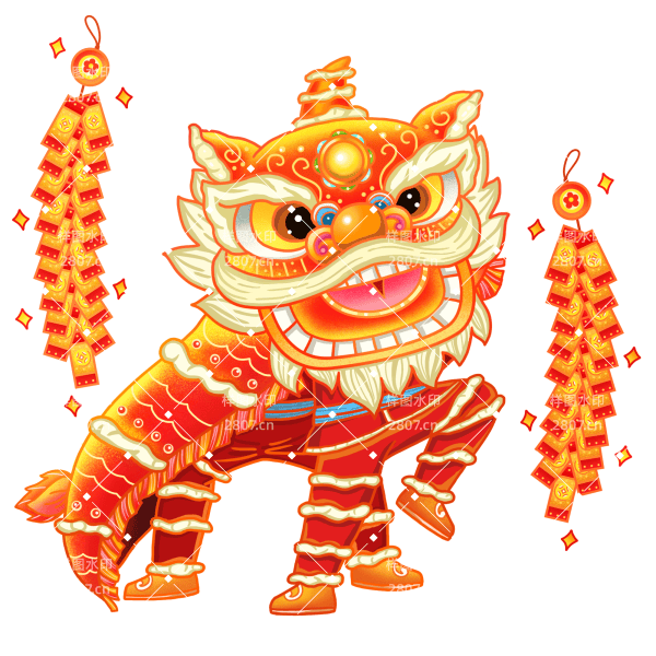 中国风舞狮卡通新年元素
