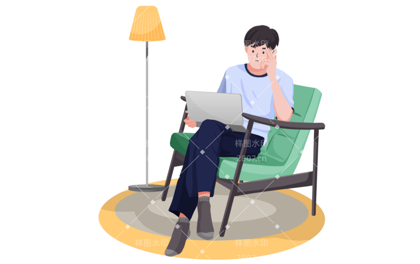 坐在沙发上办公的男孩职业元素