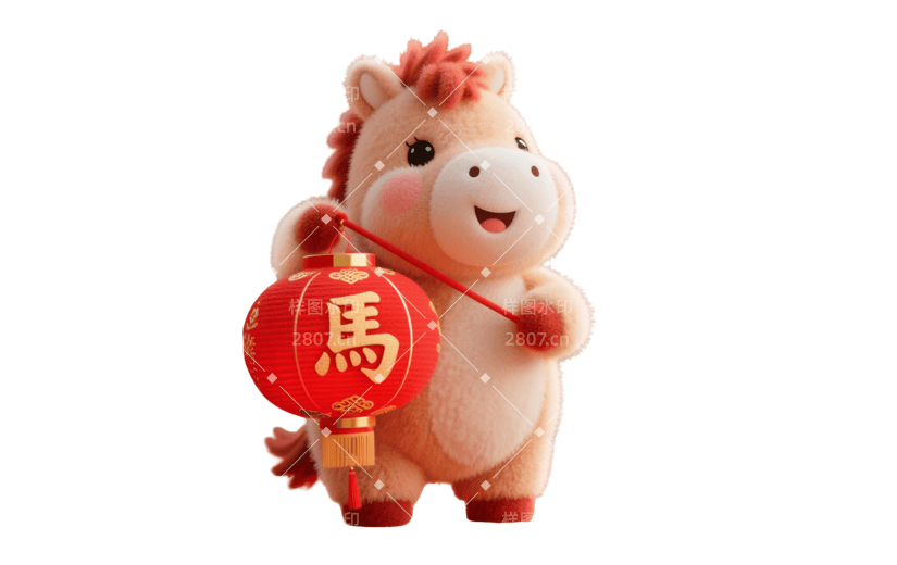 马年3D毛绒感活泼小马+灯笼元素