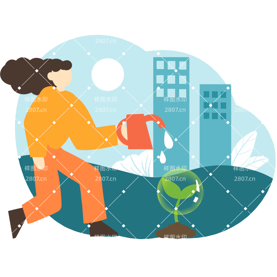 扁平矢量环保元素浇水