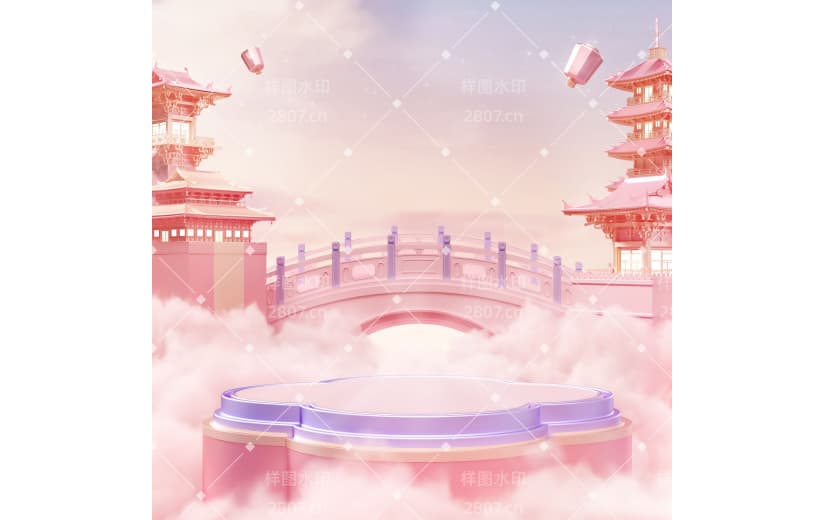 浪漫七夕情人节3D三维立体中国风中式展台背景