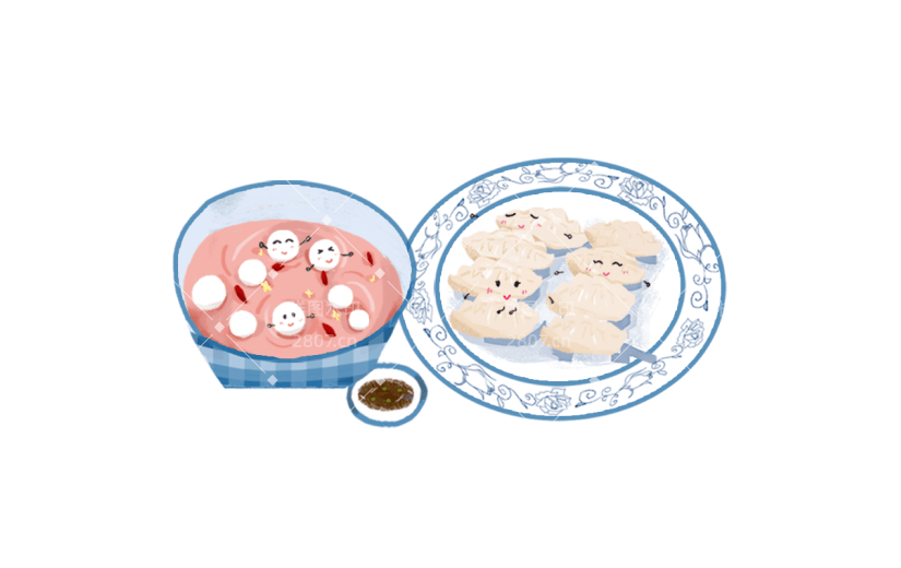 手绘风冬至汤圆元素贴纸