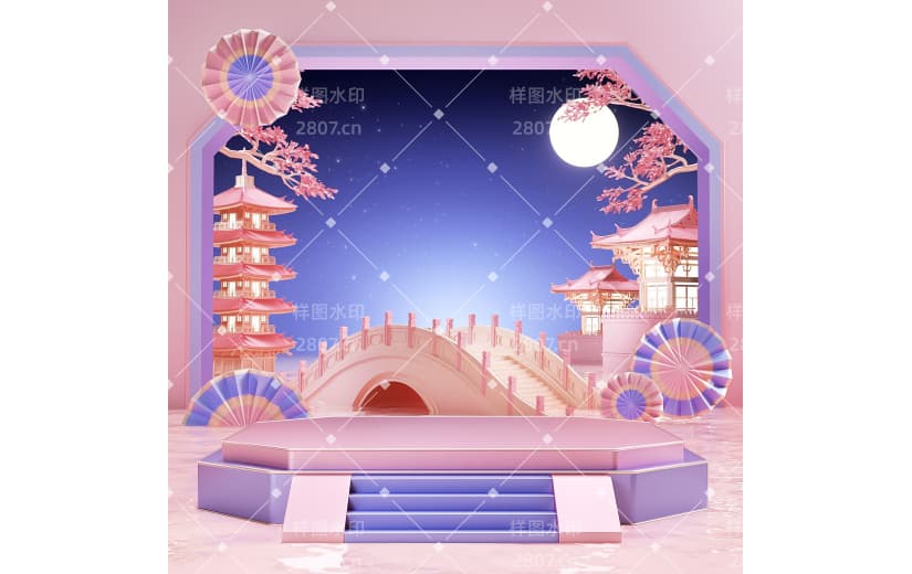 浪漫七夕情人节3D三维立体中国风中式展台背景