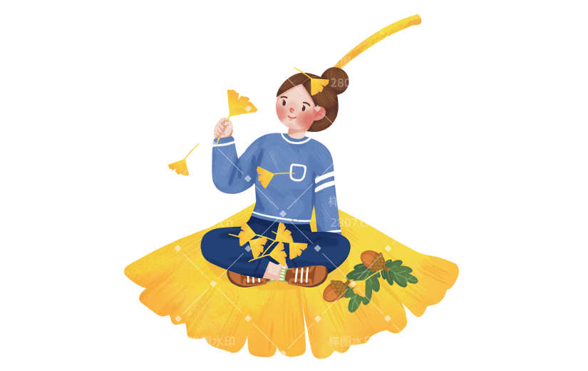 手绘-秋分元素人物贴纸4