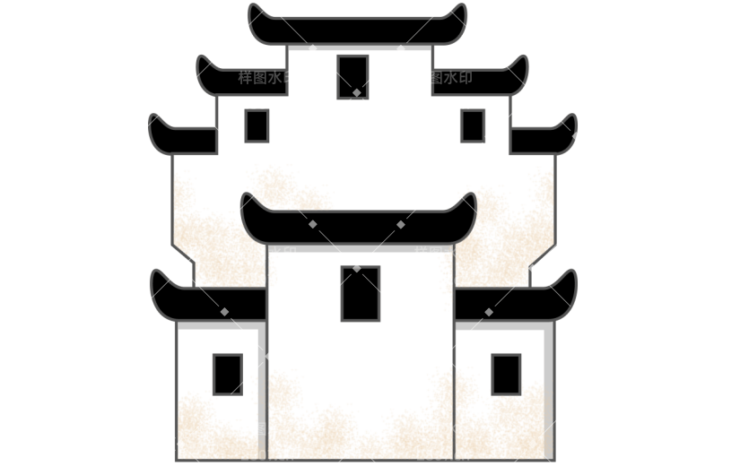 手绘徽派建筑常规贴纸6