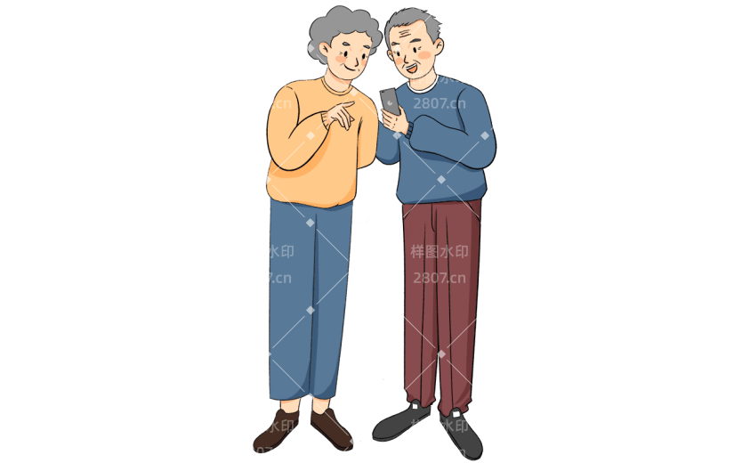 手绘老人智慧养老元素贴纸