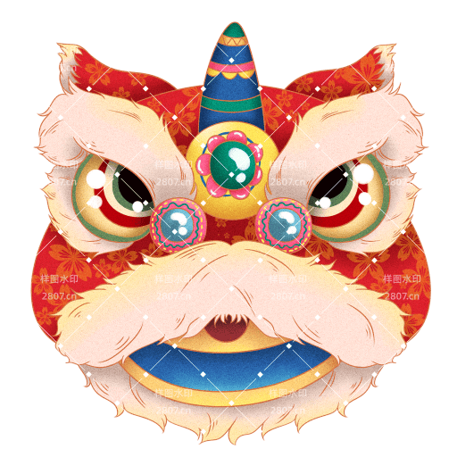 新年主题红色舞狮狮头年喜庆瑞兽