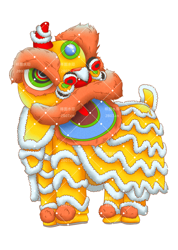 国潮插画新年舞狮狮子喜庆春节瑞兽