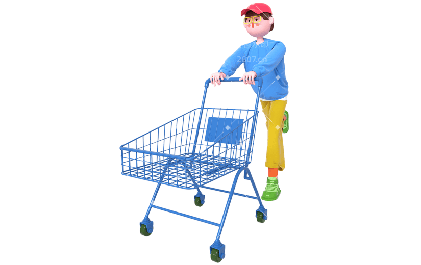 3D立体C4D推购物车人物8