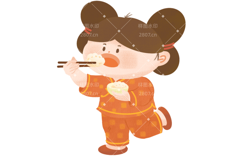 手绘年画娃娃吃饺子新年元素