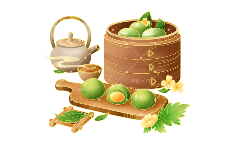 清明节清明中国风插画青团美食组合元素素材