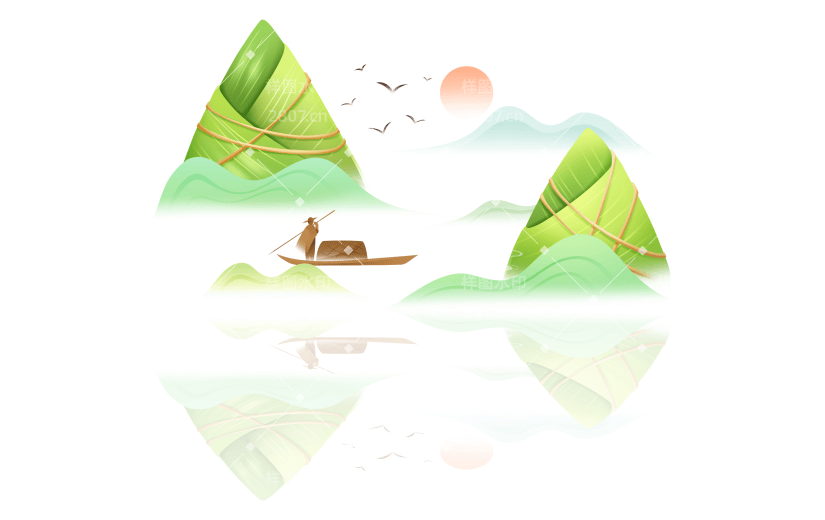 端午节通用插画粽子山元素素材