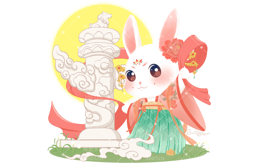 中秋节卡通感兔子中秋国庆元素