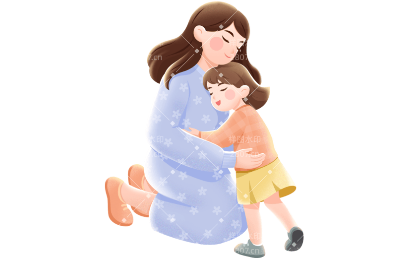 母亲节通用治愈系插画母子亲情场景互动人物元素素材