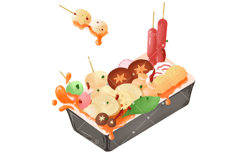 手绘关东煮飞溅食物贴纸