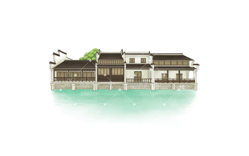 手绘江南建筑元素常规贴纸1