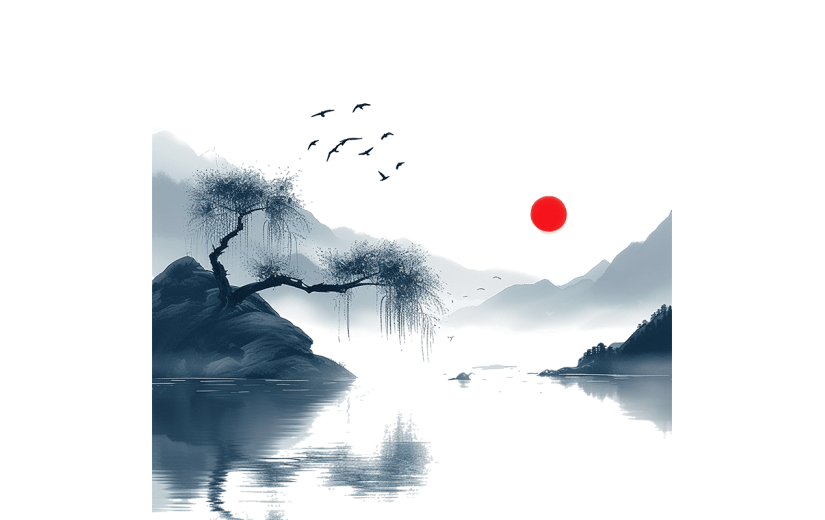 清明节清明水墨风山水组合元素素材