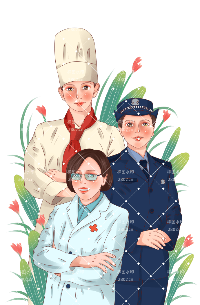 节日元素妇女节女神不同职业医生警察厨师