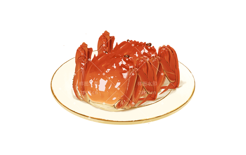 手绘大闸蟹中秋各地食物元素