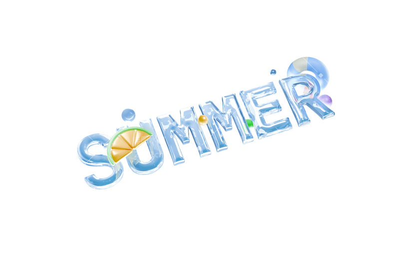 夏天夏季通用3D蓝色透明冰块SUMMER主题文字标题艺术字元素素材