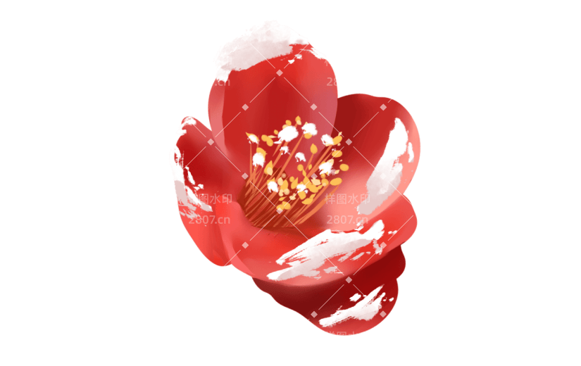 红色花朵小寒元素创意贴纸
