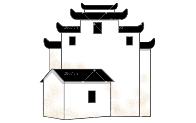 手绘徽派建筑常规贴纸4