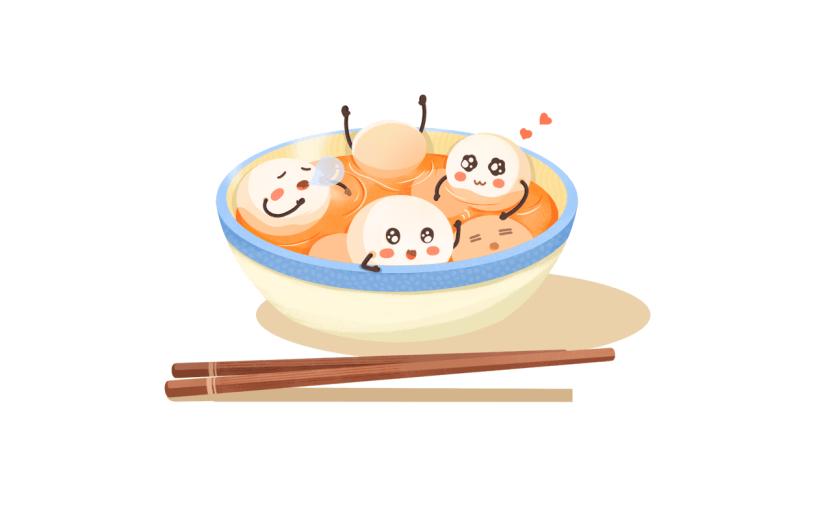 卡通感冬至汤圆元素贴纸