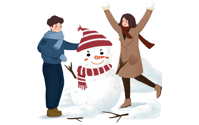 手绘肌理-大雪元素创意贴纸-堆雪人
