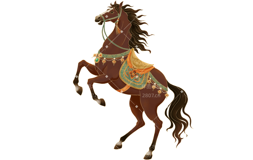 马年中式感敦煌风插画马元素