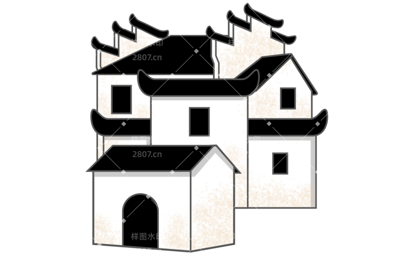 手绘徽派建筑常规贴纸1