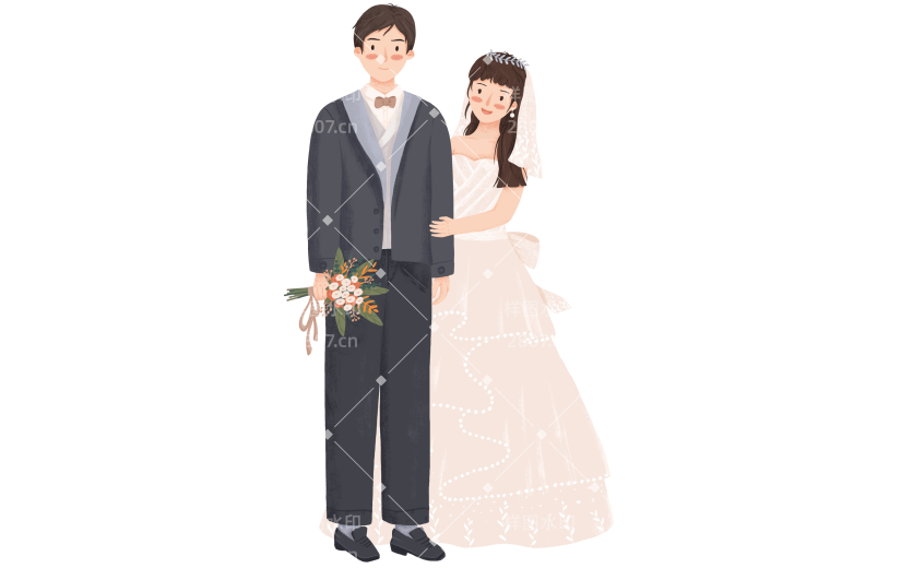 手绘现代婚礼新人贴纸