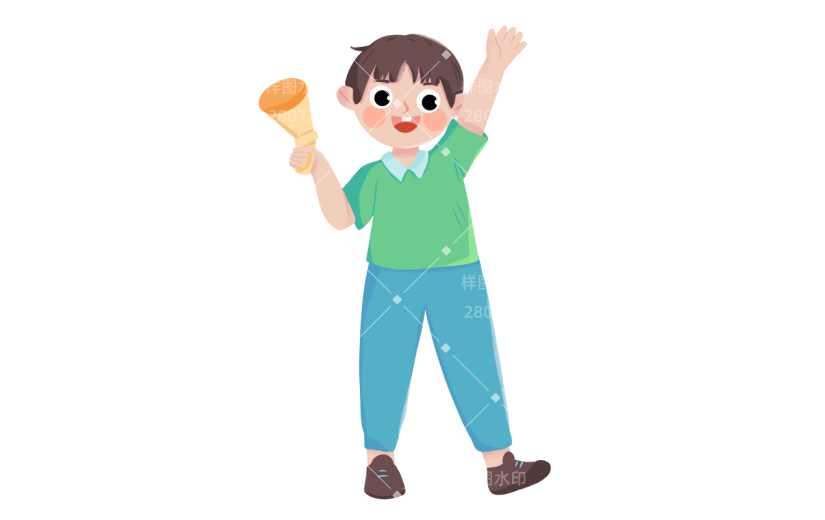 手绘小男孩喇叭播报动作贴纸