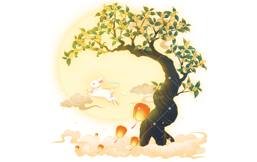 中秋节温馨感兔子月饼元素