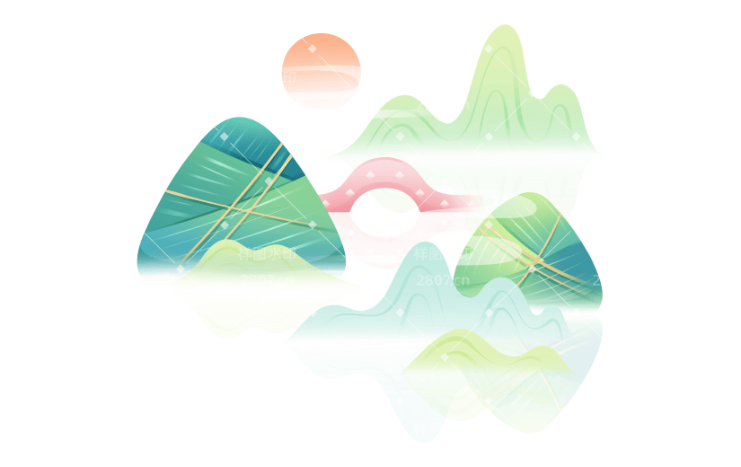 端午节五月初五中国风中式插画粽子山水元素素材
