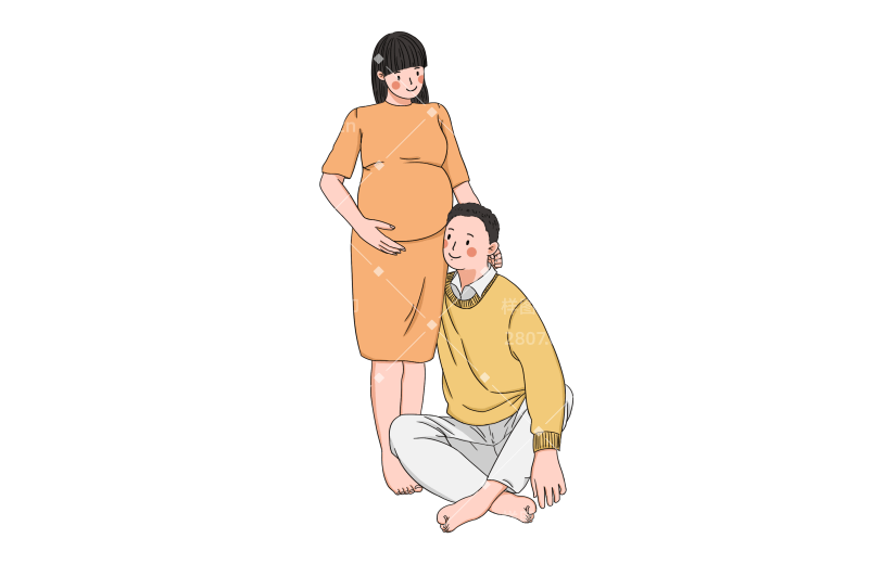 手绘孕妇夫妻互动元素