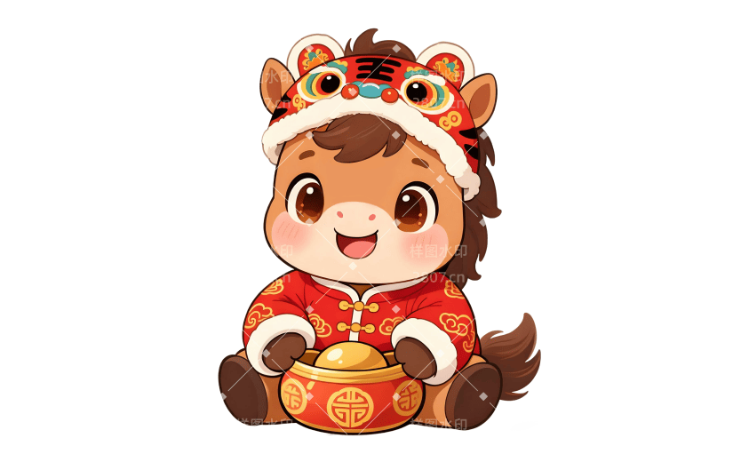 马年卡通感插画可爱小马元宝元素