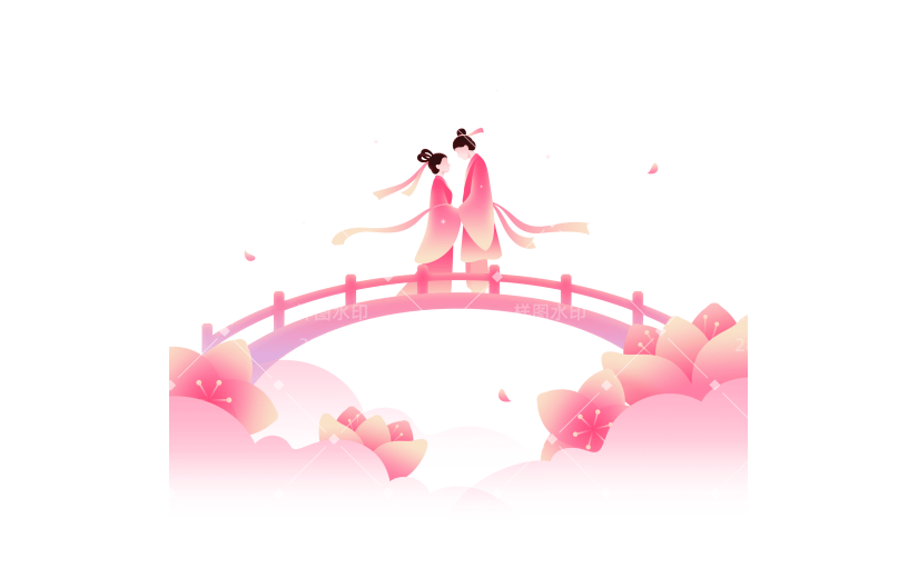 七夕唯美光感渐变梦幻人物拱桥元素