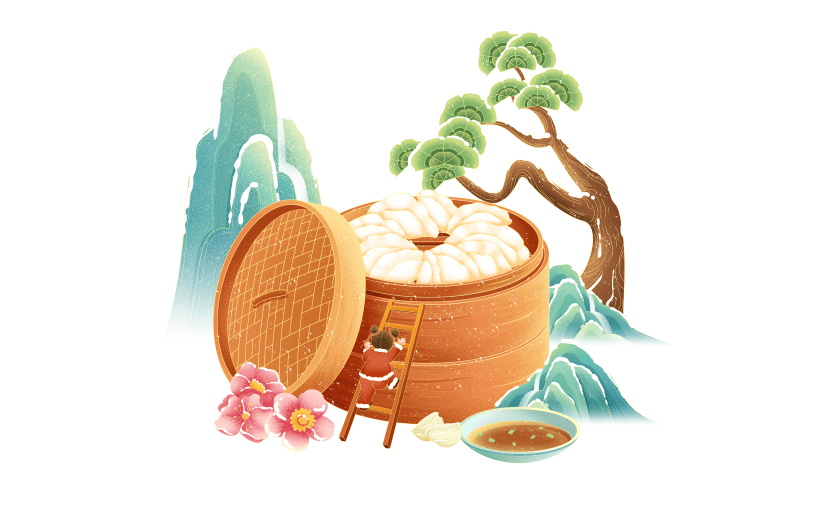 传统节气冬至中国风国潮山饺子人物插画元素素材