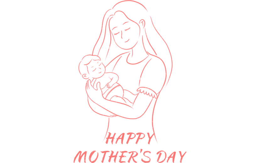 母亲节通用粉色手绘母子亲情人物线条元素素材